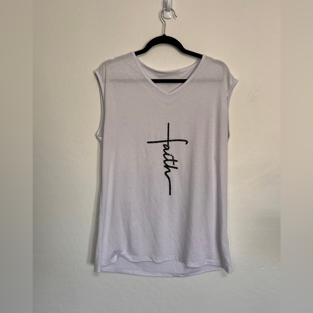 SHEIN White Faith/Cross Sleeveless Top V-Neck XL